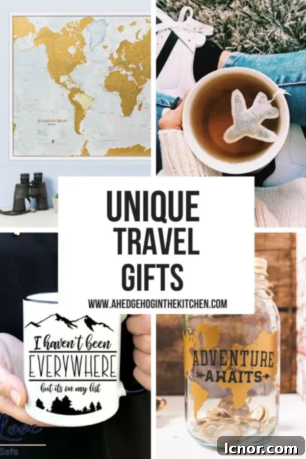 Pinterest pin showing a collage of unique travel gifts and the article title.