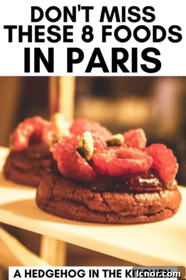 A visually appealing pin graphic featuring various iconic Parisian dishes, ideal for saving on Pinterest.