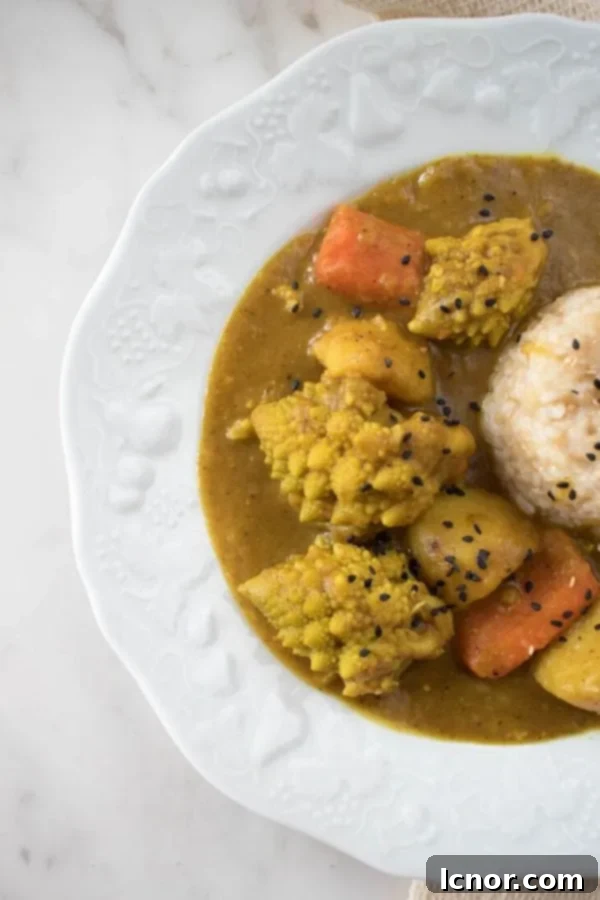 Delicious Plant Based Japanese Curry 4 Japanese curry on a white plate