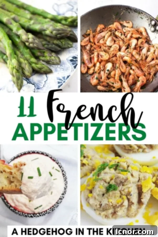 A visual summary of 11 delicious French appetizers, perfect for pinning and saving for later recipe inspiration.