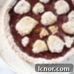 a rhubarb and oatmeal cake on a cream plate, a close up shot of a slice.