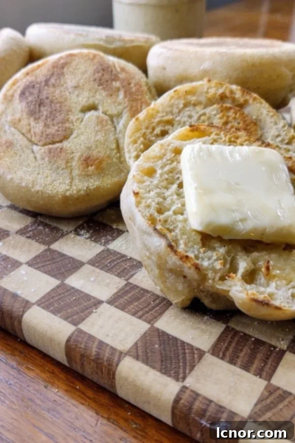 Various sourdough discard crumpets arranged appealingly.