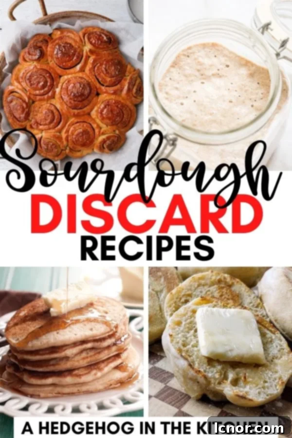 Another Pinterest-friendly image promoting sourdough discard recipes.