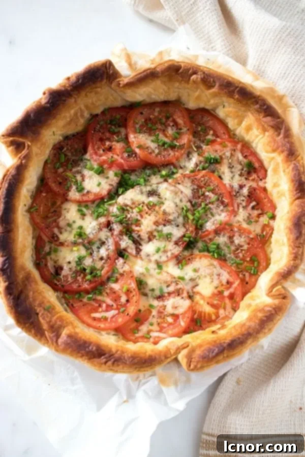 French tomato tart topped with tomatoes and cheese