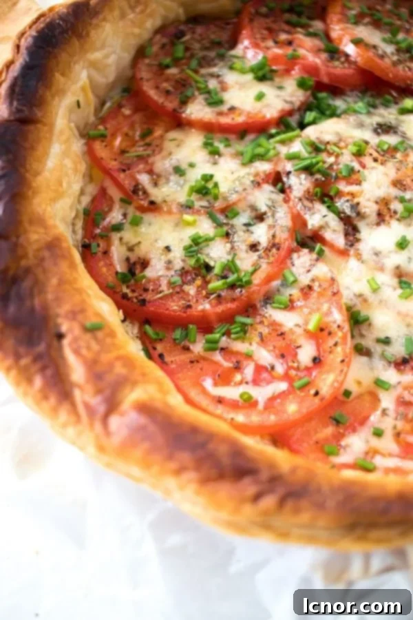 close up of the side of a delicious French tomato tart