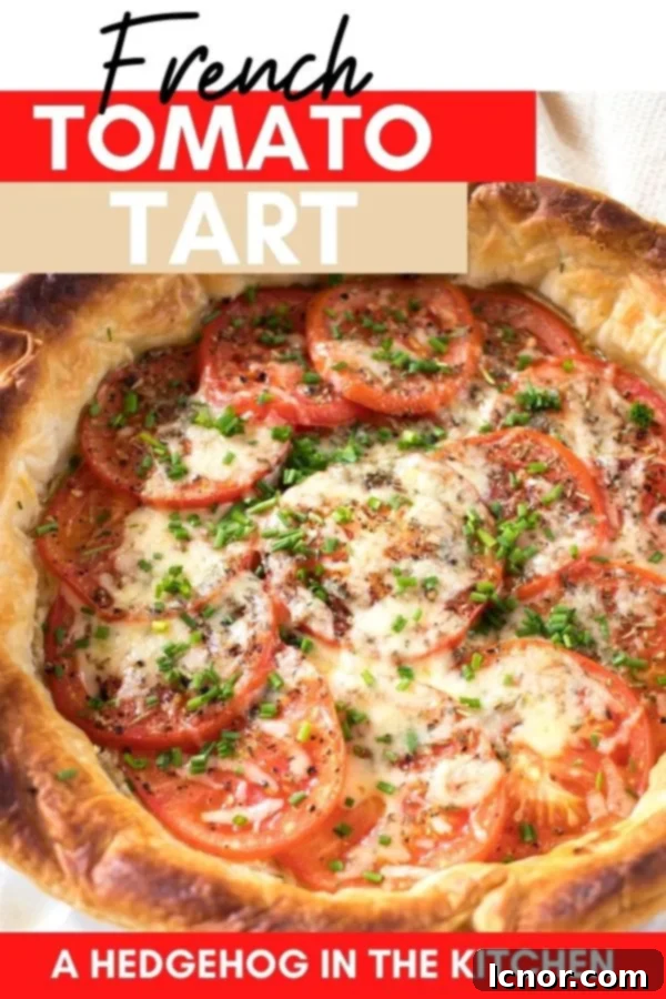 French tomato tart on a wooden board