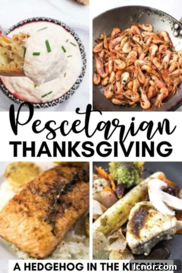 Pescetarian Thanksgiving Menu and Recipes, featuring roasted fish and autumn vegetables