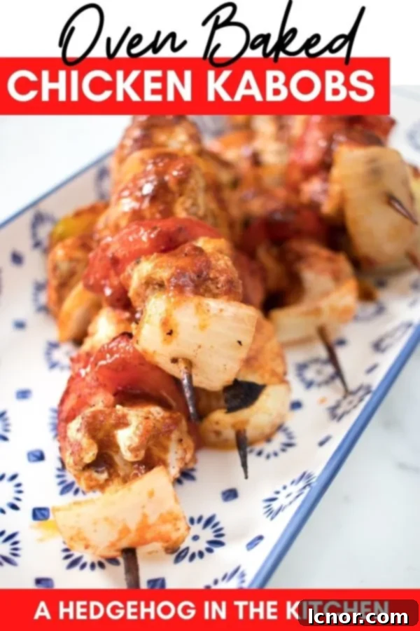 Pin this recipe for easy oven baked chicken kabobs, a healthy and quick dinner idea