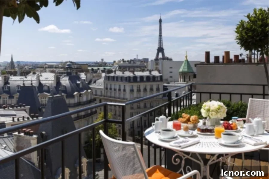 Hotel St Regis Paris view of Eiffel Tower over breakfast