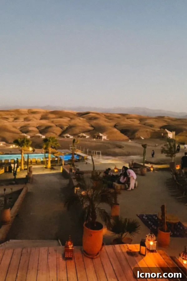 Nightfall at Agafay Luxury Camp in the Agafay Desert, Morocco