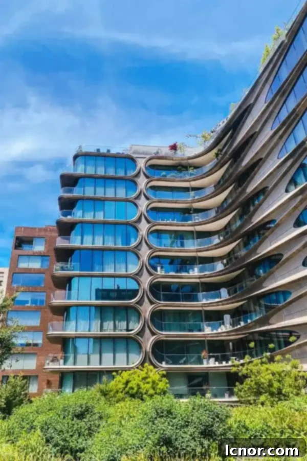 The iconic Zaha Hadid building next to The High Line in New York City.