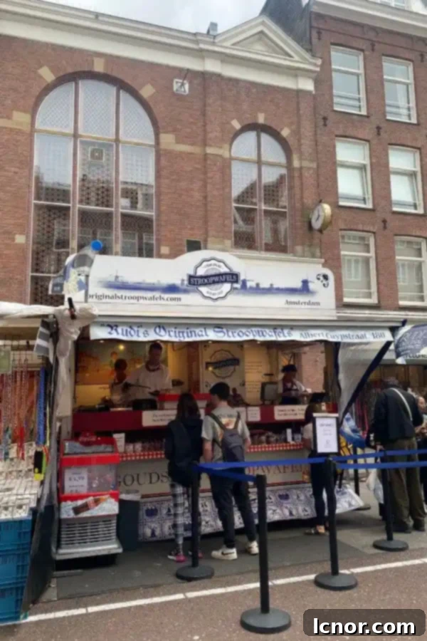 Rudy's Stroopwaffels food truck at Albert Cuyp Market, a must-visit for Dutch sweets