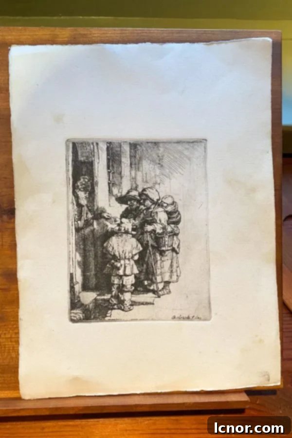 An example of Rembrandt's etchings displayed at the Rembrandt House Museum in Amsterdam, Netherlands