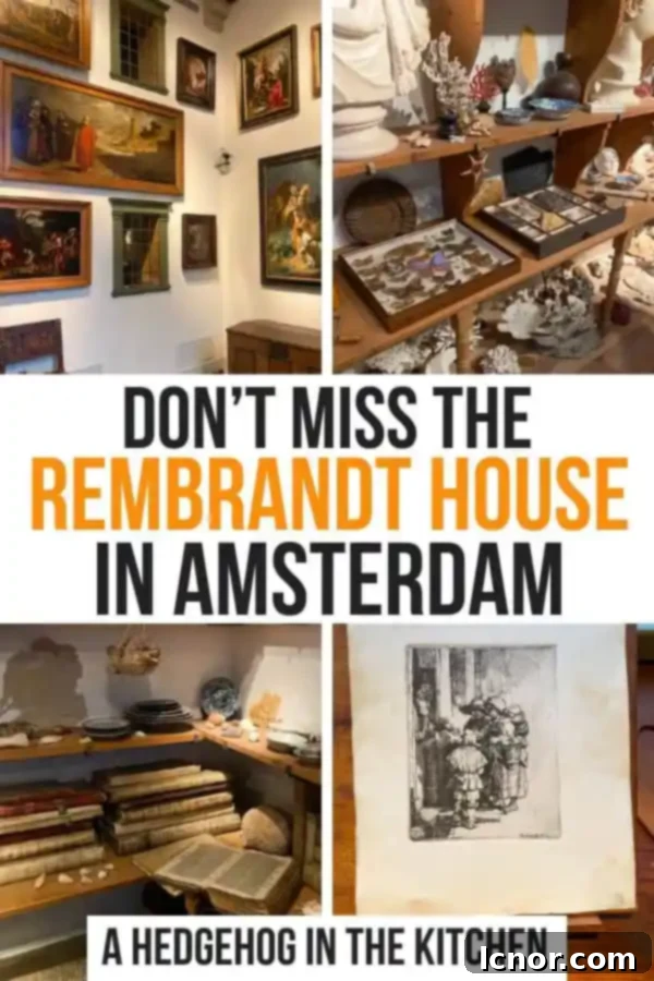 A visual summary for Pinterest: The Rembrandt House Museum in Amsterdam, Netherlands, featuring key highlights and practical visiting tips.