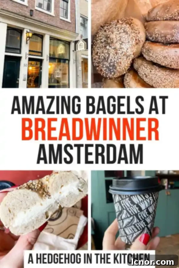 Delicious NYC-style bagels at Breadwinner Amsterdam, served with various toppings, showcasing their authentic texture.