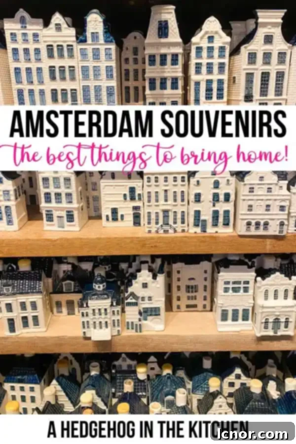 Pin this guide for later: 'The Ultimate Guide to Authentic Amsterdam Souvenirs: Unique Gifts & Keepsakes' with images of Delftware, stroopwafels, and more.
