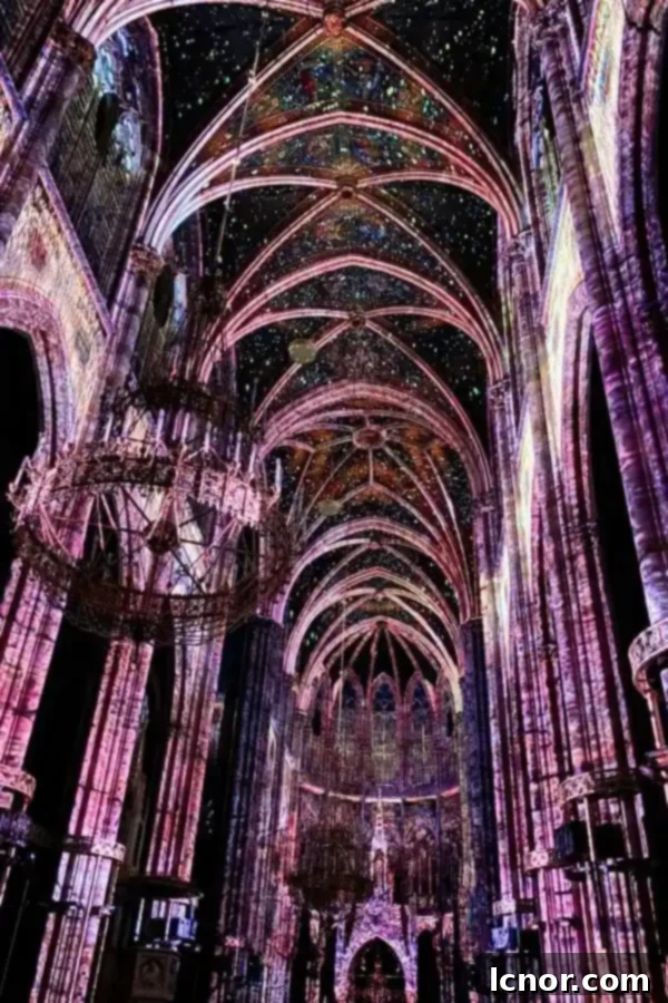 Light show inside the Votivkirche in Vienna, a romantic visual experience for couples