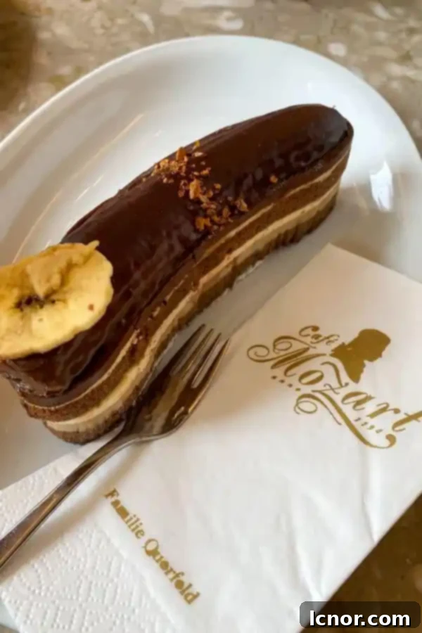 Cafe Landtmann's banana cake in Vienna Austria, a romantic dessert for couples