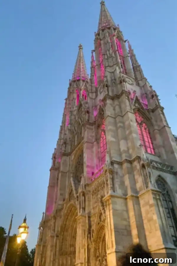 the outside of the beautiful Votive Church, Votivkirche, Vienna, Austria