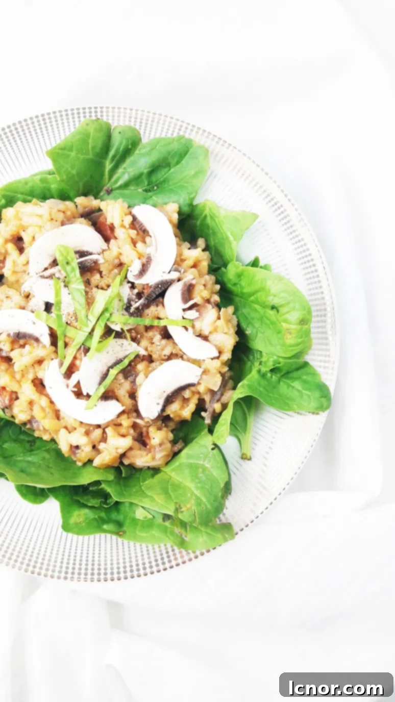 Close-up of creamy Chorizo and Mushroom Risotto served in a bowl, ready to eat.