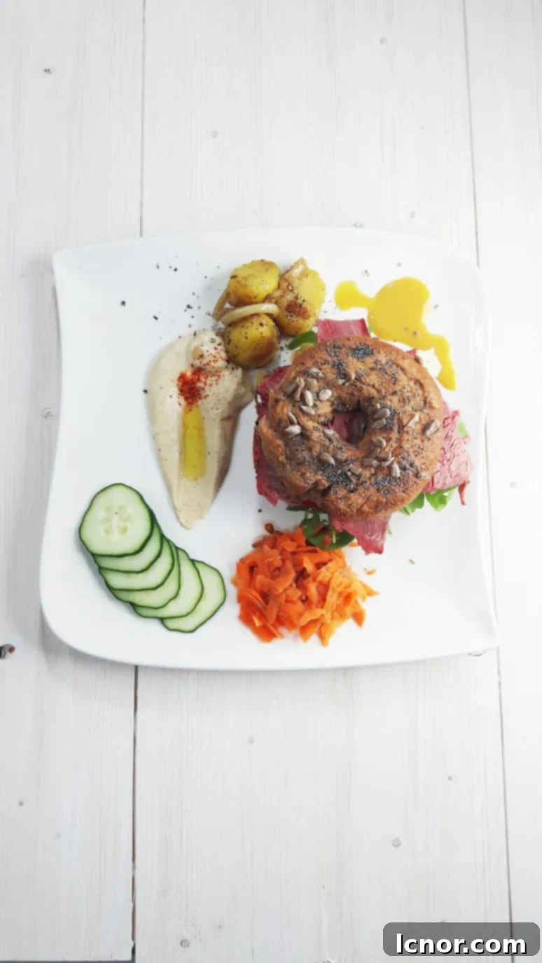 Food plating example 2: two seed wholewheat bagel with various sides