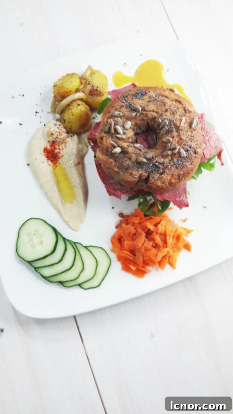 Close-up of food plating example 2 with wholewheat bagel