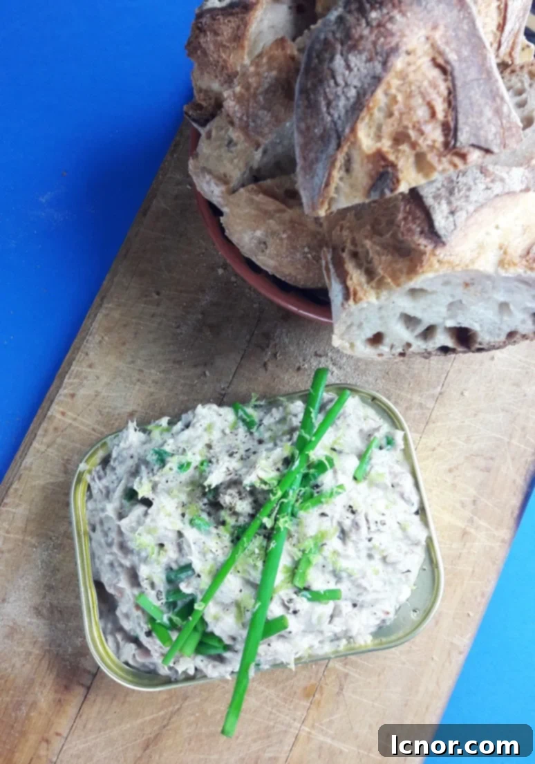 sardine rillettes spread on baguette