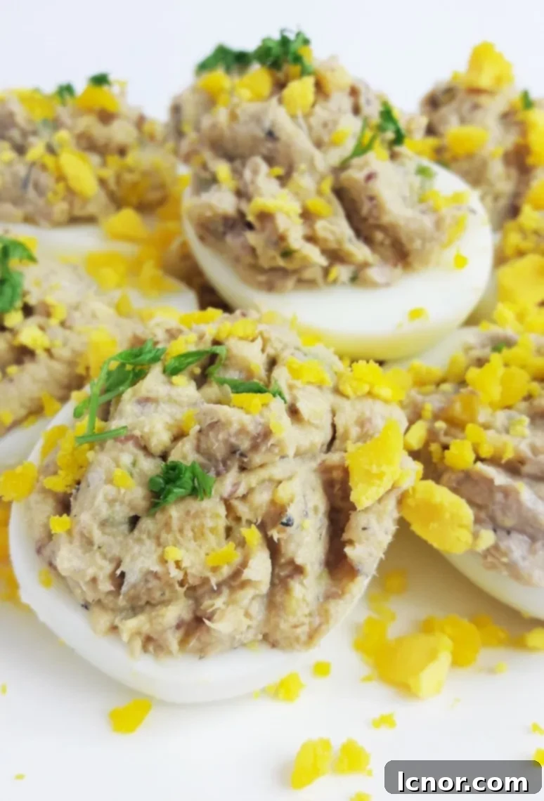 sardine rillettes deviled eggs on a boat