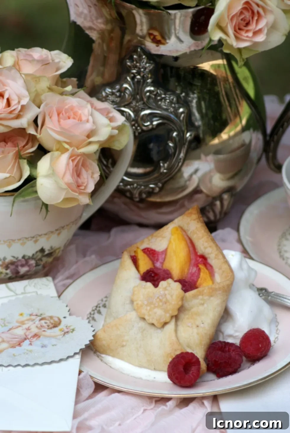 Elegant pastry envelopes with delicate patterns, perfect for a vintage tea party, filled with sweet surprises.