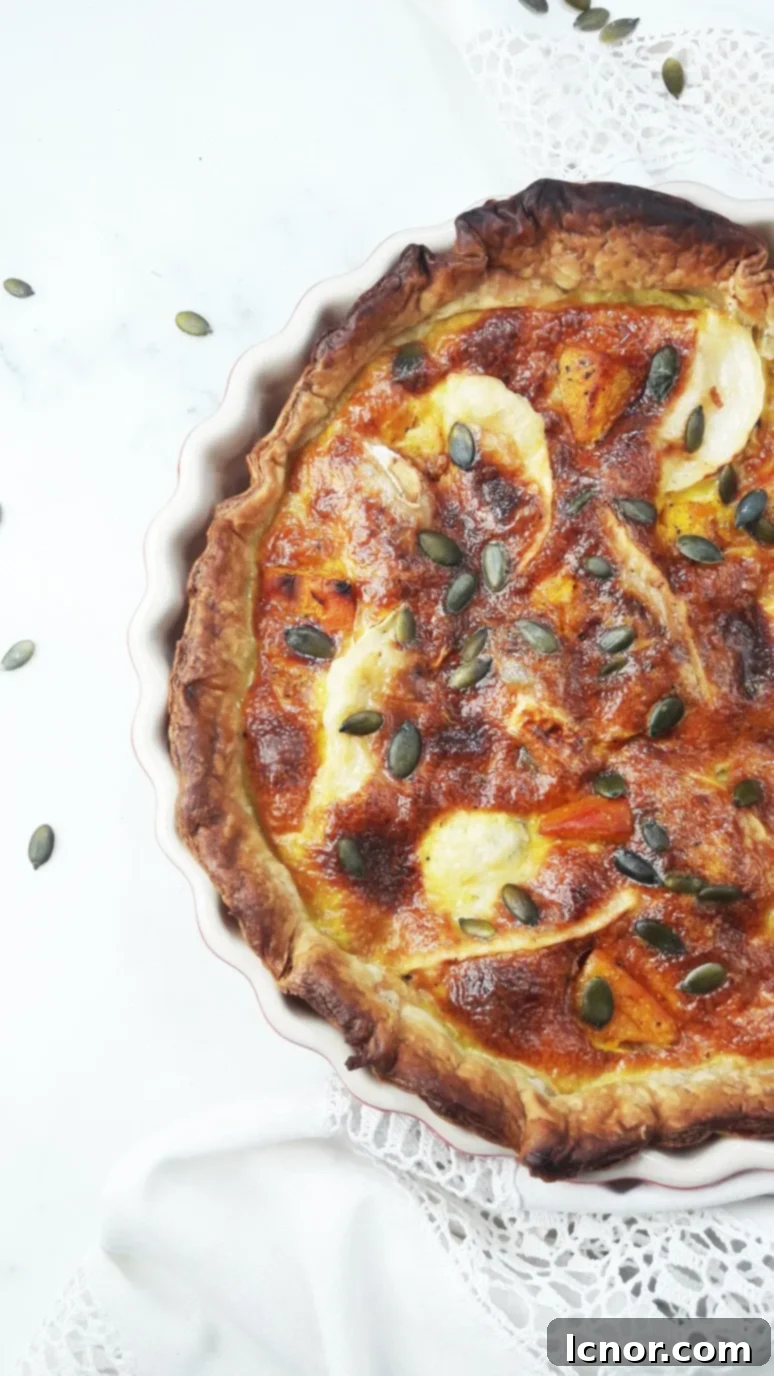 Pumpkin goat cheese quiche recipe. The perfect weeknight dinner. Fast and tasty! | ahedgehoginthekitchen.com.