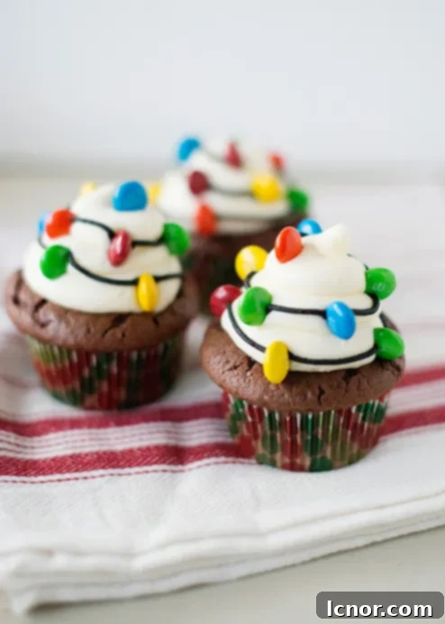 Creative Christmas Light Cupcakes with colorful candies