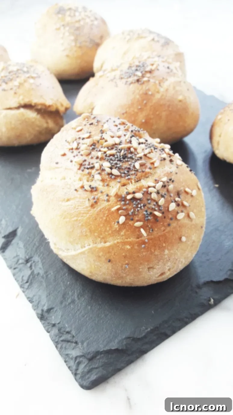 Two seed wholewheat buns. A Hedgehog in the Kitchen. www.ahedgehoginthekitchen.com.
