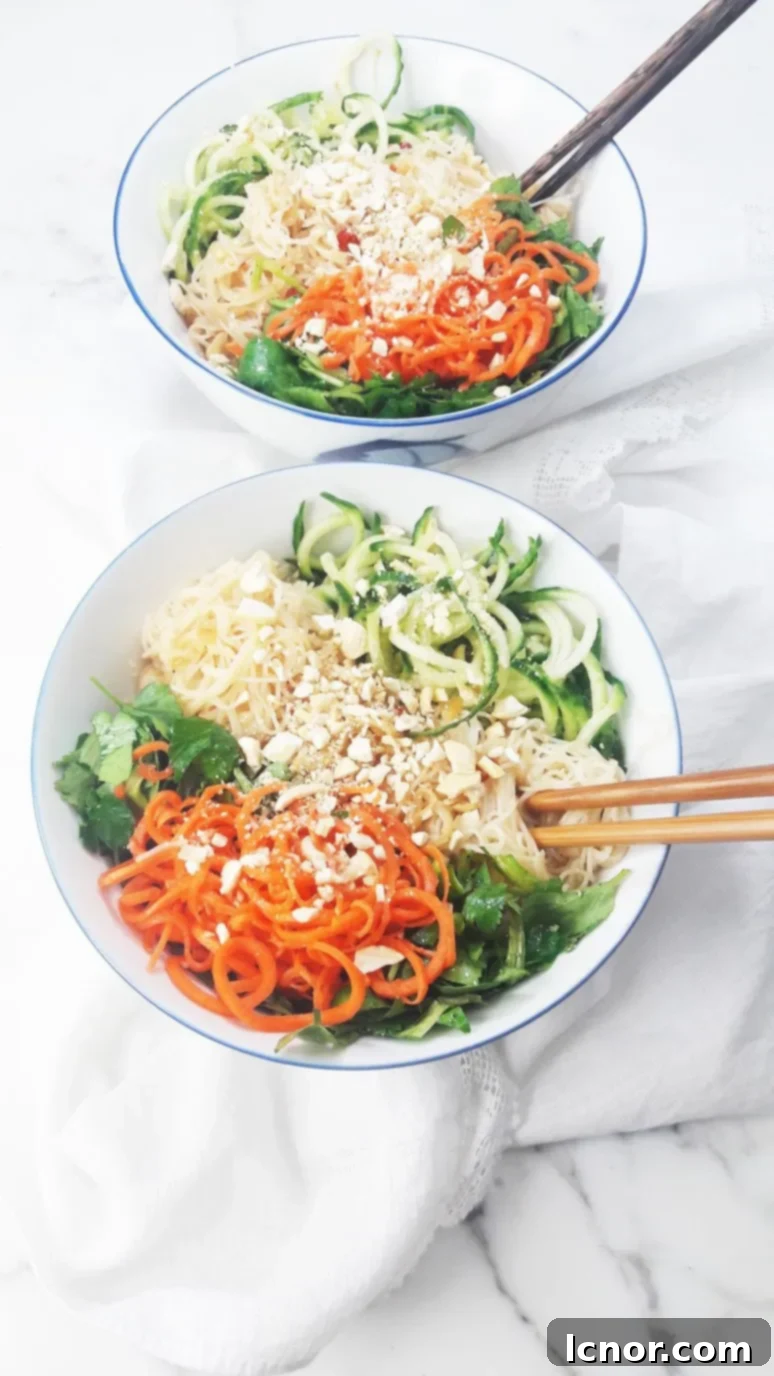 Asian spiralized vegetable noodle salad. The perfect healthy lunch or dinner! | ahedgehoginthekitchen.com