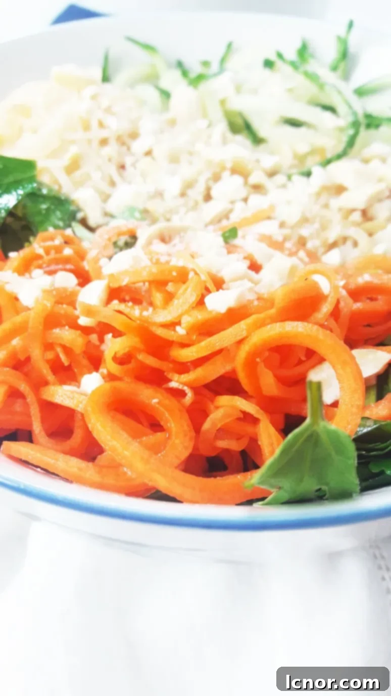 Asian spiralized vegetable noodle salad. The perfect healthy lunch or dinner! | ahedgehoginthekitchen.com