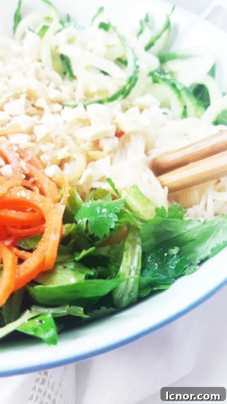 Asian spiralized vegetable noodle salad. The perfect healthy lunch or dinner! | ahedgehoginthekitchen.com