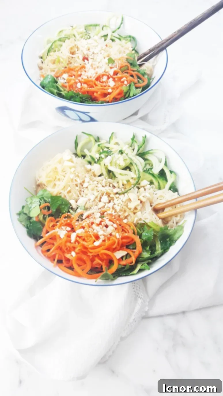 Asian spiralized vegetable noodle salad. The perfect healthy lunch or dinner! | ahedgehoginthekitchen.com