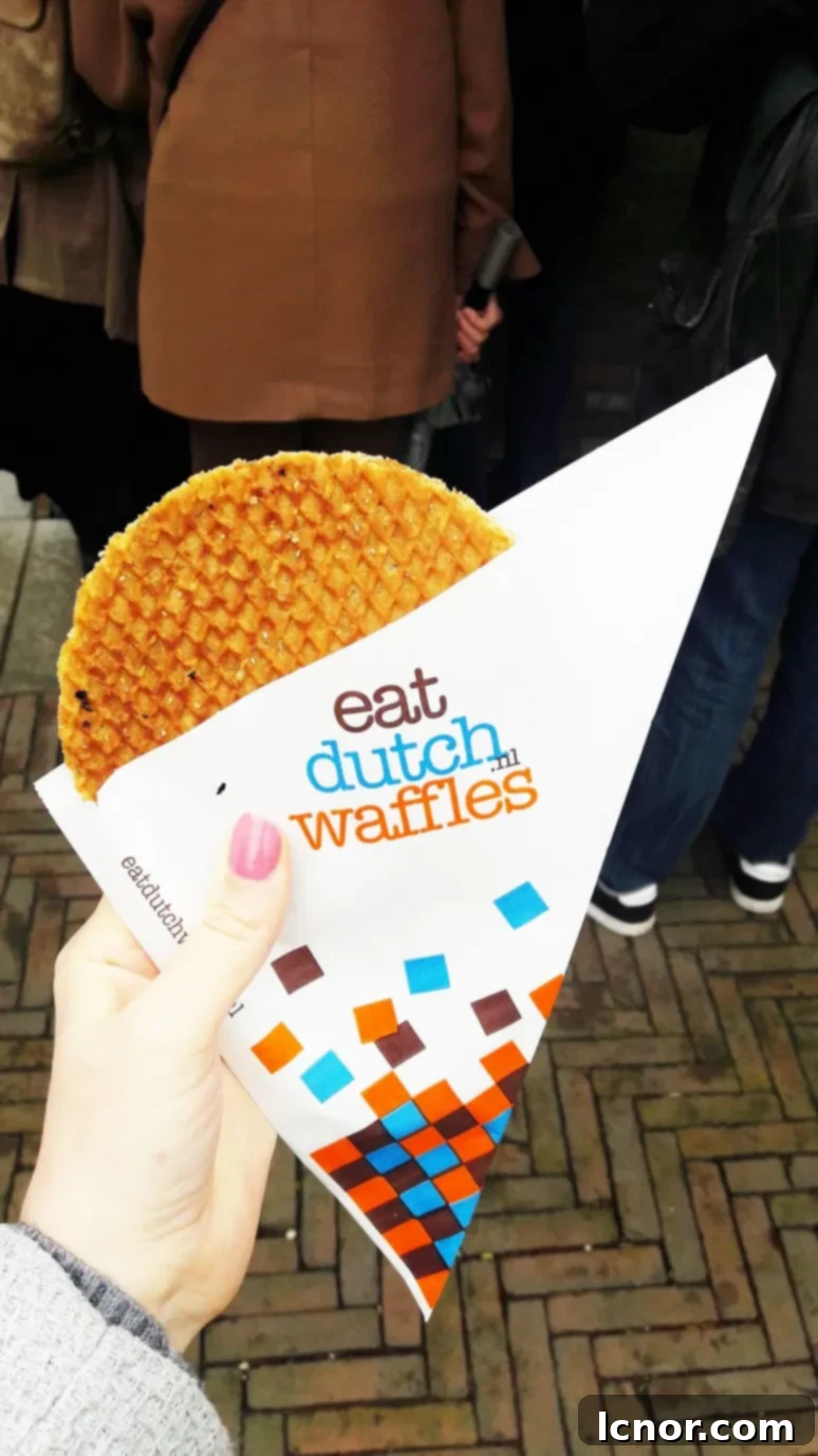 A close-up of a delicious Dutch stroopwafel.