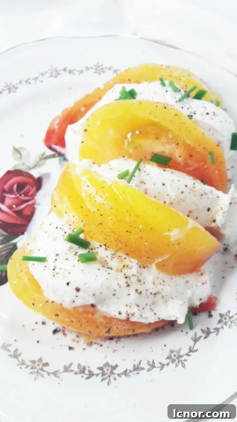 This heirloom yellow tomato mozzarella salad is naturally healthy, beautifully colored and packed with flavor and nutrients! | ahedgehoginthekitchen.com