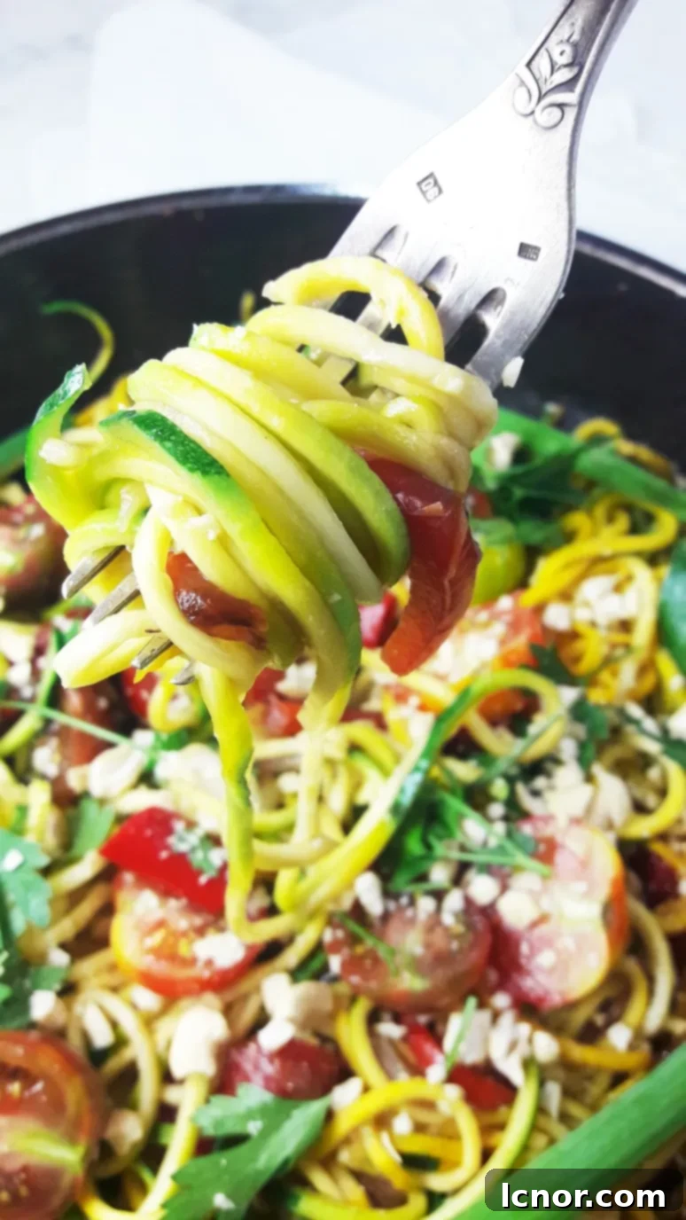 Thai zoodles spiralized zucchini noodles with tomato & pepper. ahedgehoginthekitchen.com