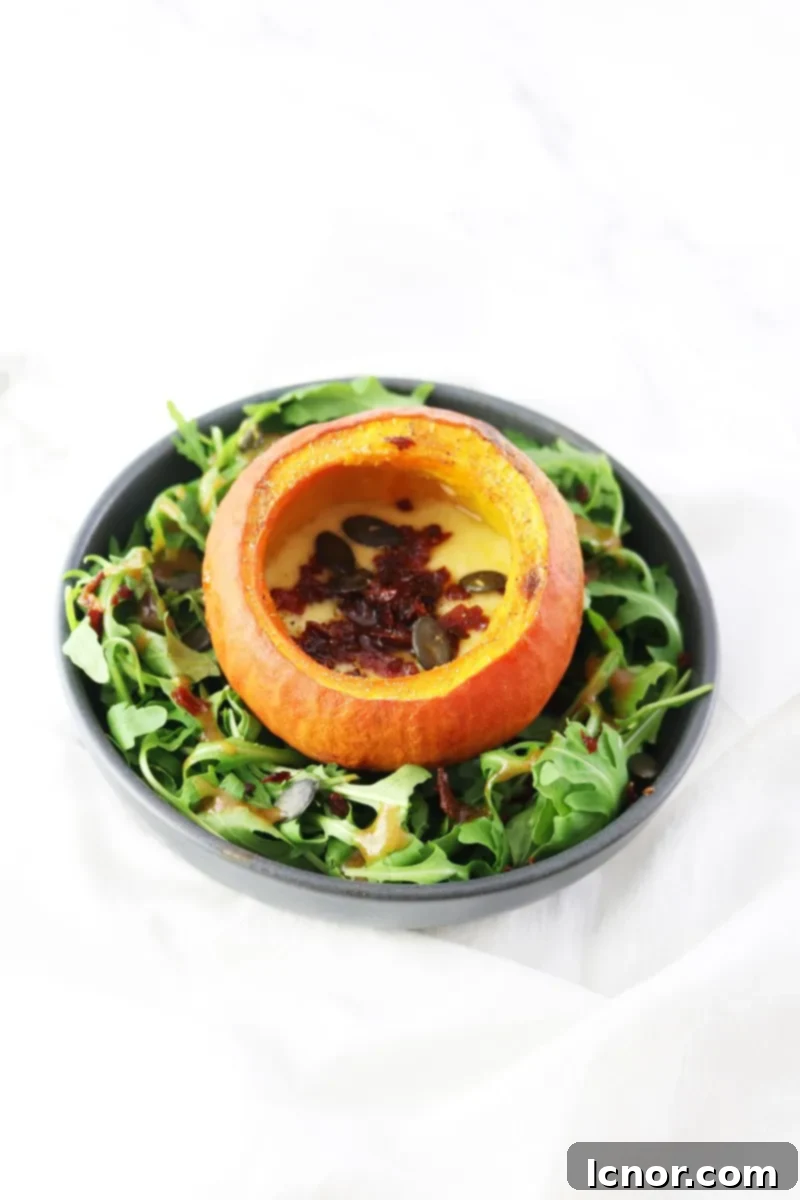 Mini pumpkin filled with cheddar and speck. | ahedgehoginthekitchen.com