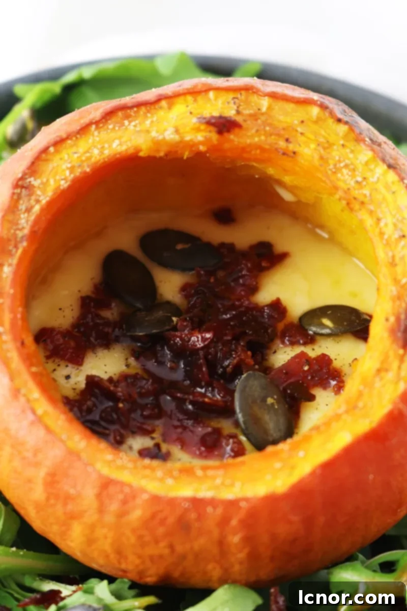 Mini pumpkin filled with cheddar and speck. | ahedgehoginthekitchen.com