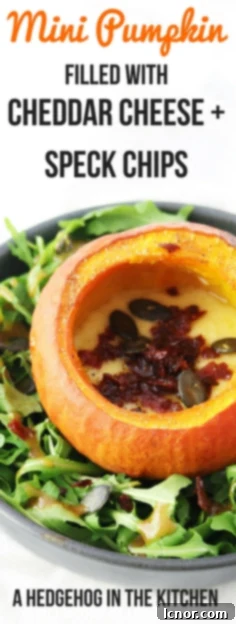Mini pumpkin filled with cheddar and speck. | ahedgehoginthekitchen.com