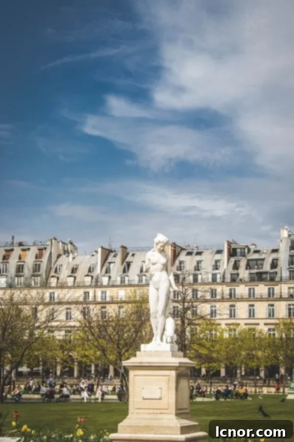 Statue in the Tuileries Garden, symbolizing the timeless beauty inspiring many quotes about Paris
