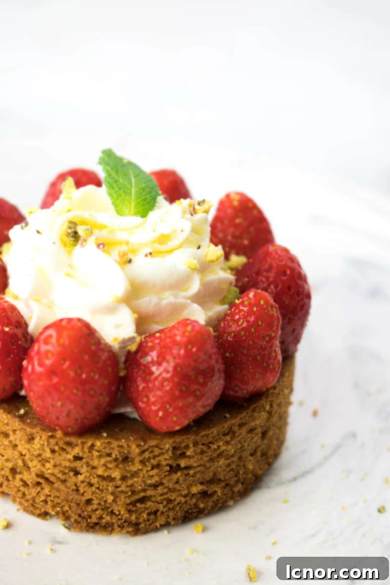 Fresh Strawberry Pie with shortbread & cream, showcasing its beautiful layers