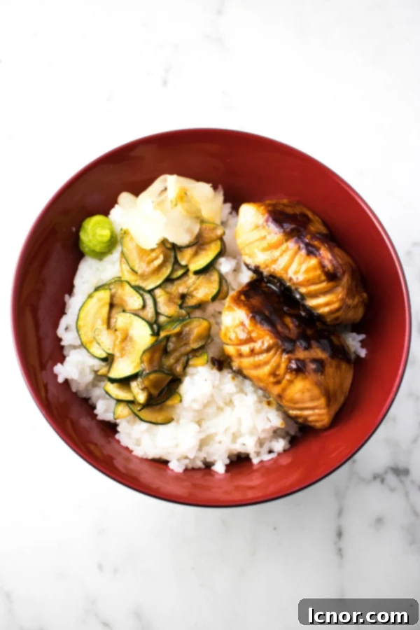 Japanese salmon rice bowl ready to serve