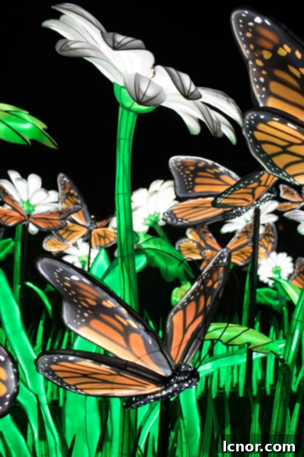 Illuminated Monarch Butterflies at Jardin des Plantes
