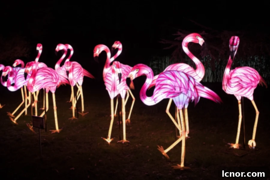 Illuminated Pink Flamingos at Jardin des Plantes