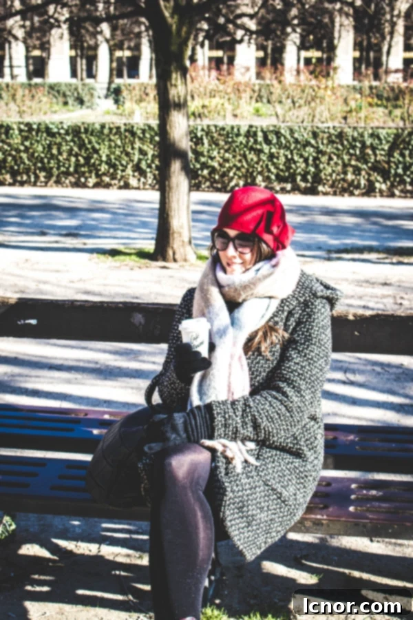 Paris in Winter - Fashionable visitor bundled up