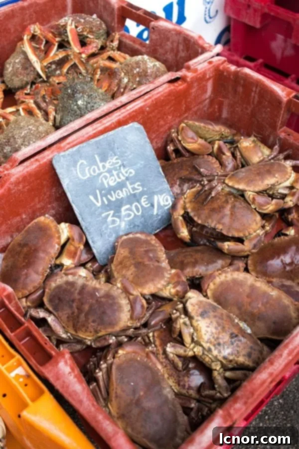 fish market crabs in a red crate
