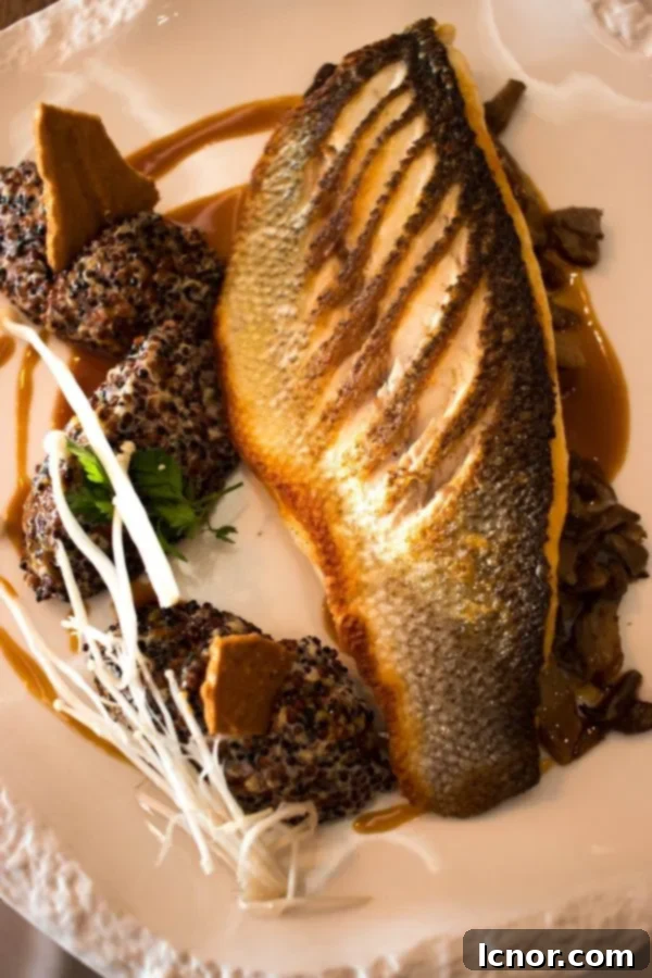 fish served with quinoa on a white place